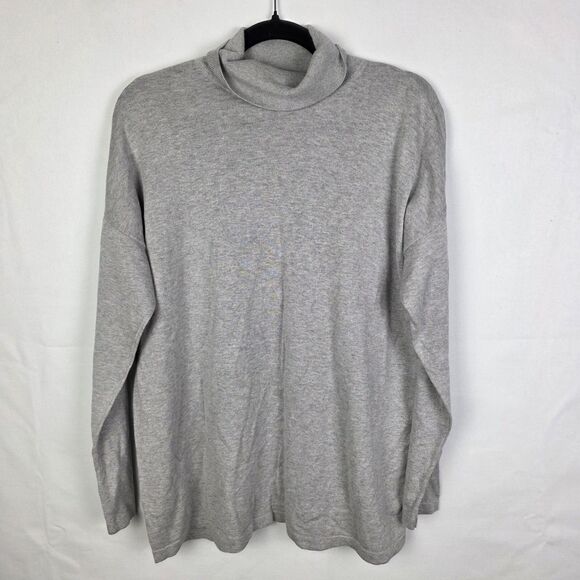 J Jill Turtleneck Sweater Silk Cotton Gray Neutral Minimalist Casual Size Large - Picture 1 of 6